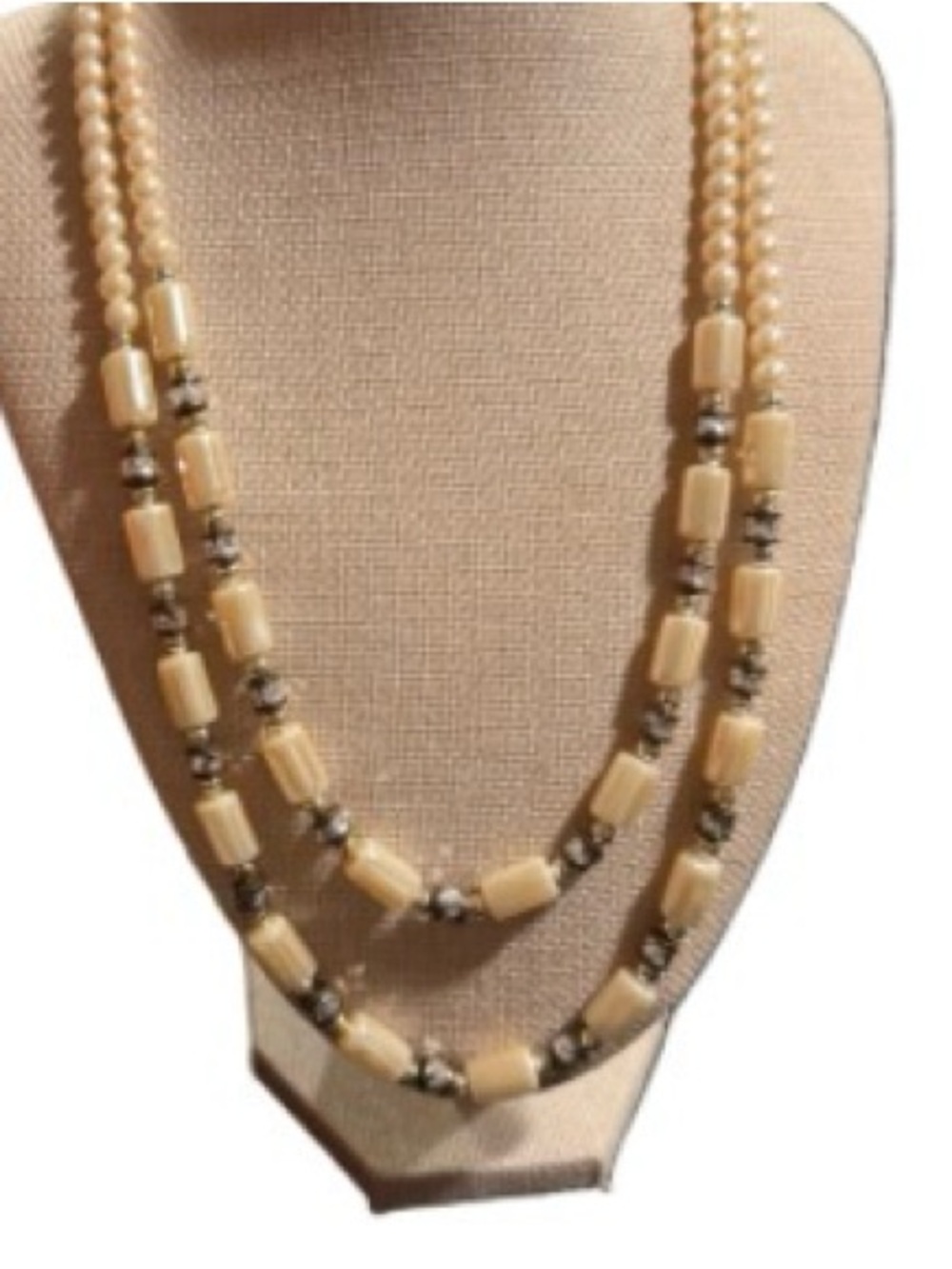 Elegant Cream faux pearl Beaded Double-Strand Necklace